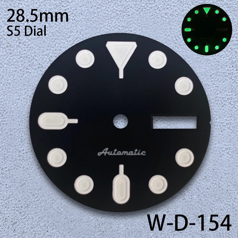 28.5mm S5 Logo SKX007 Dial Fit NH36/4R36 Japanese Movement Green Luminous Black Matte Quality Watch Modification Accessories