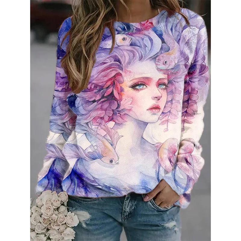 Portrait Oil Painting 3D Print Sweatshirts Women Long Sleeve Hoodies Raglan Sleeves Pullovers Y2k Harajuku Tops Female Clothing