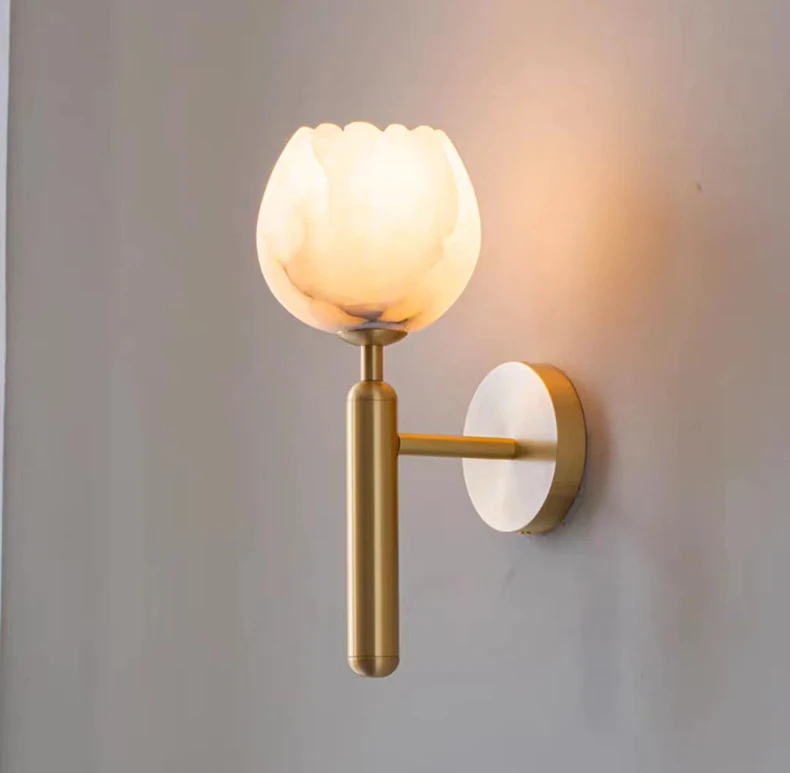 Art Natural Marble Wall Lamp Flower Shape Brass E14 Bulb