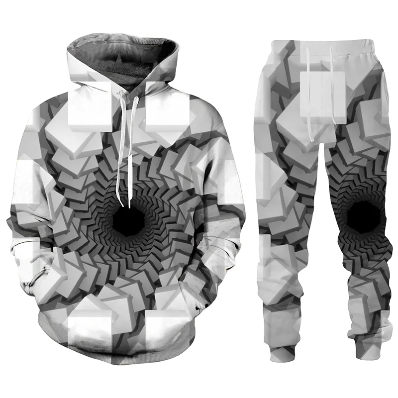 Autumn Vertigo Hypnosis 3D Printed Hoodie Suit Men Sweatshirts Sweatpants Fashion Casual Two Piece Tracksuit Set Men's Clothing