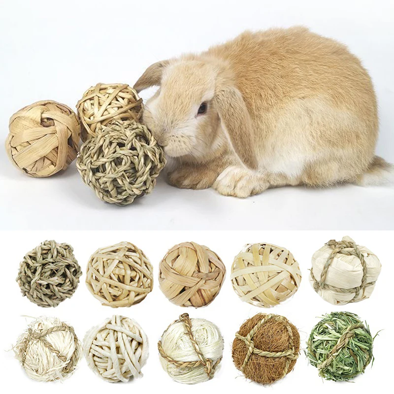 Natural Hand-Woven Straw Ball Rabbit Hamster Guinea Pigs Sepak Takraw Toy Pet Chewing Toy Small Animals Molar Ball Pet Toys