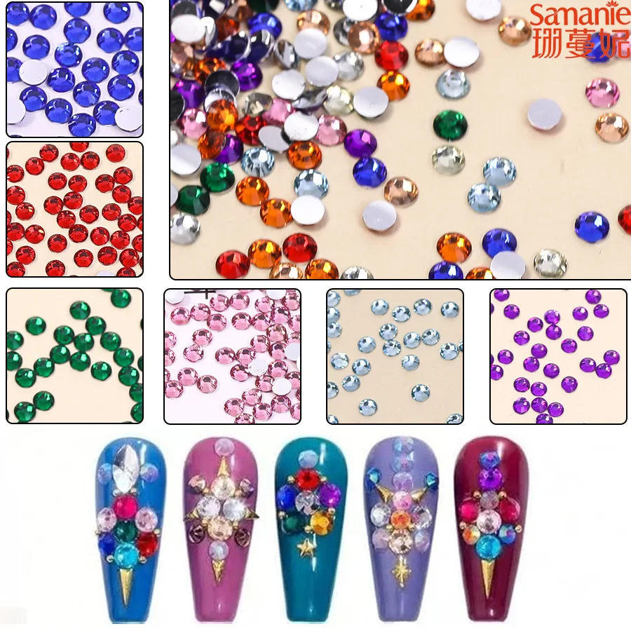 9 Grids Mixed Rainbow 3D Nail Rhinestone Kit, Round Flatback Aurora Crystal Gems for Nail Art & DIY Handmade Craft