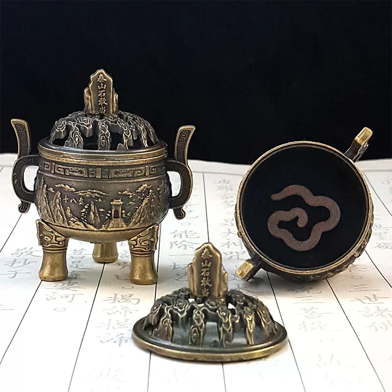 Taishan Stone Guardian Three-Legged Incense Burner Bowl Incense Holder With Handle Yoga Meditation Home Decor AncientStyle