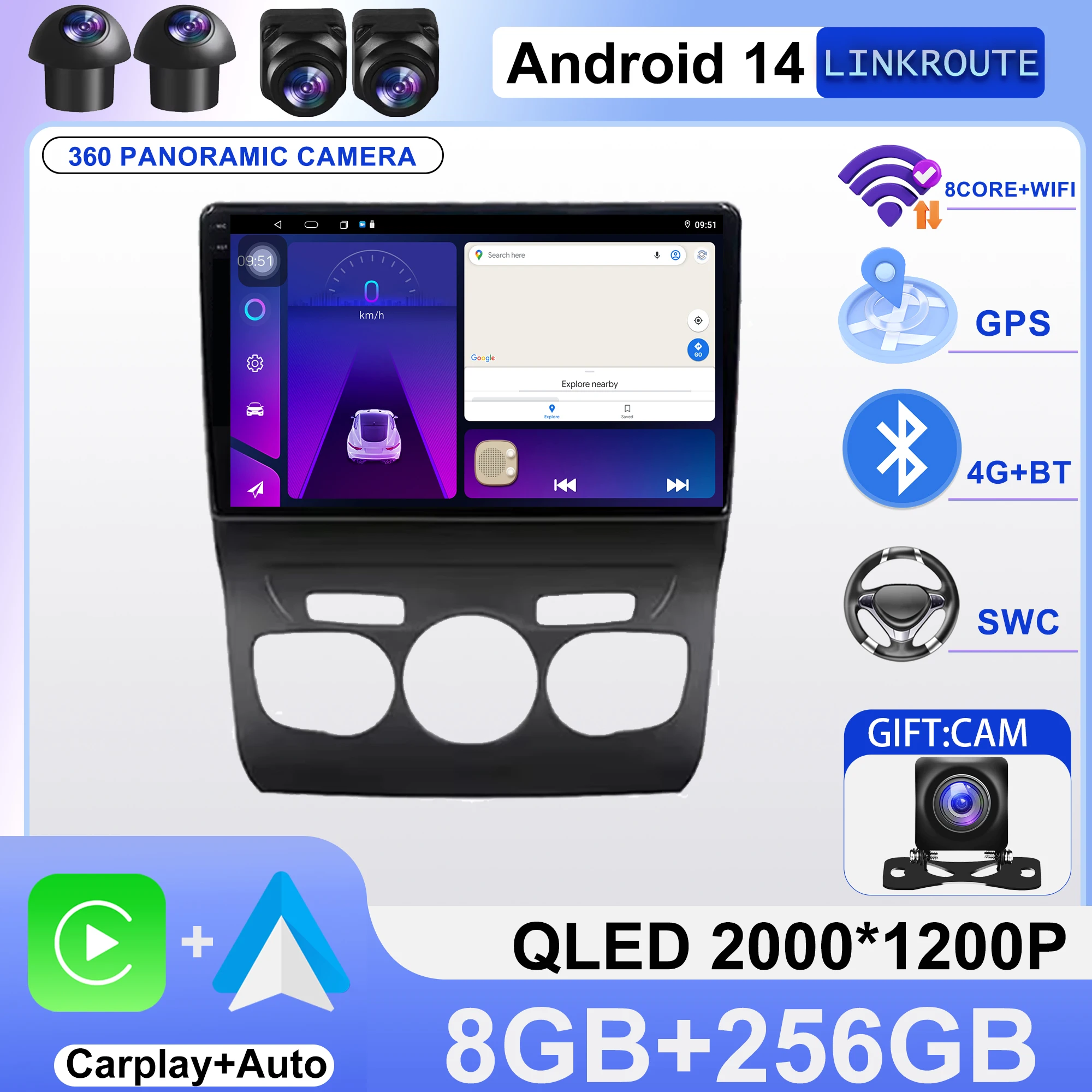 Android 16 Carplay DSP WIF+4G Car Radio GPS Multimedia Player For Citroen C4 C4L DS4 2013 2014 2015 2016 2017 Stereo 360 Camera