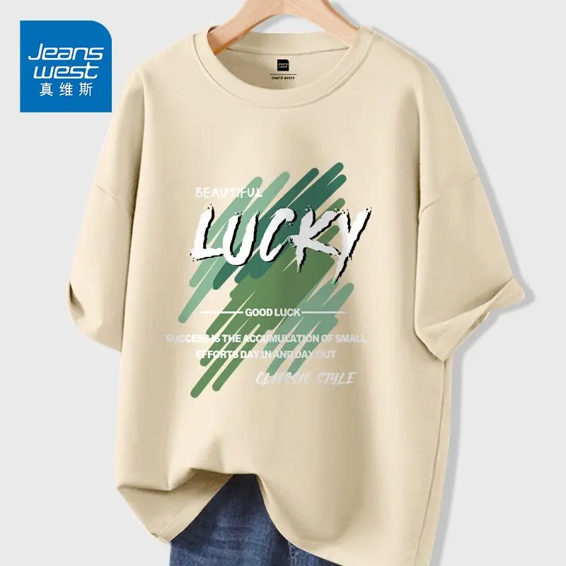 

Lady Chic Letter Printed Pullover Women Loose Casual Tops Summer Short Sleeve Pure Cotton O-neck Basics Simple Tee Shirt