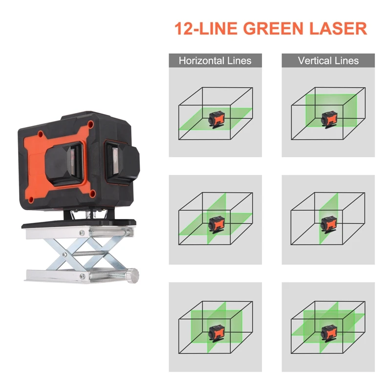 12 Lines 3D 360 Cross Green Lines Laser Level Horizontal Vertical Self-Leveling Measure Laser Beam High-Precision