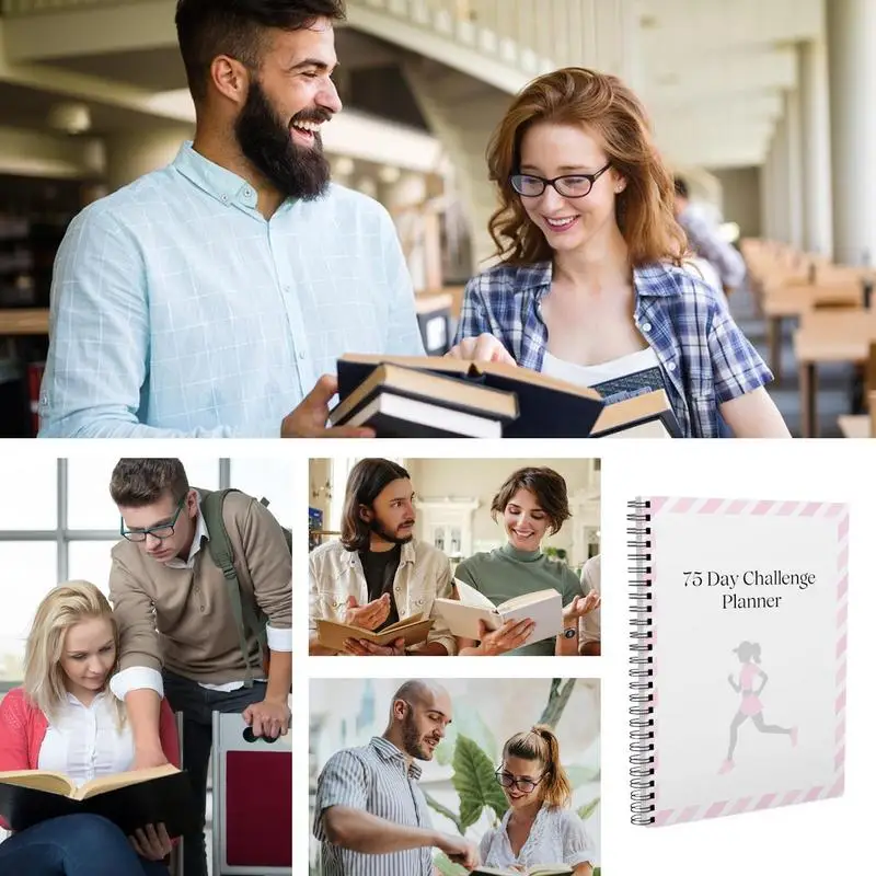 Bloco de notas portátil com ligação de bobina multifuncional, gerenciamento de tempo do planejador do dia, 75 dias, para rastreamento de tempo, configuração de tarefas, programação