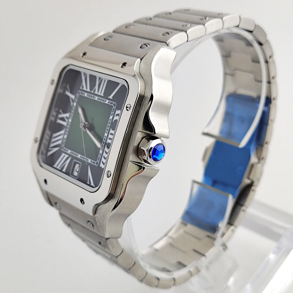 Reloj personalizado, reloj cuadrado, mecánico automático, números romanos, abertura para fecha, reloj de moda para hombre, reloj de acero inoxidable