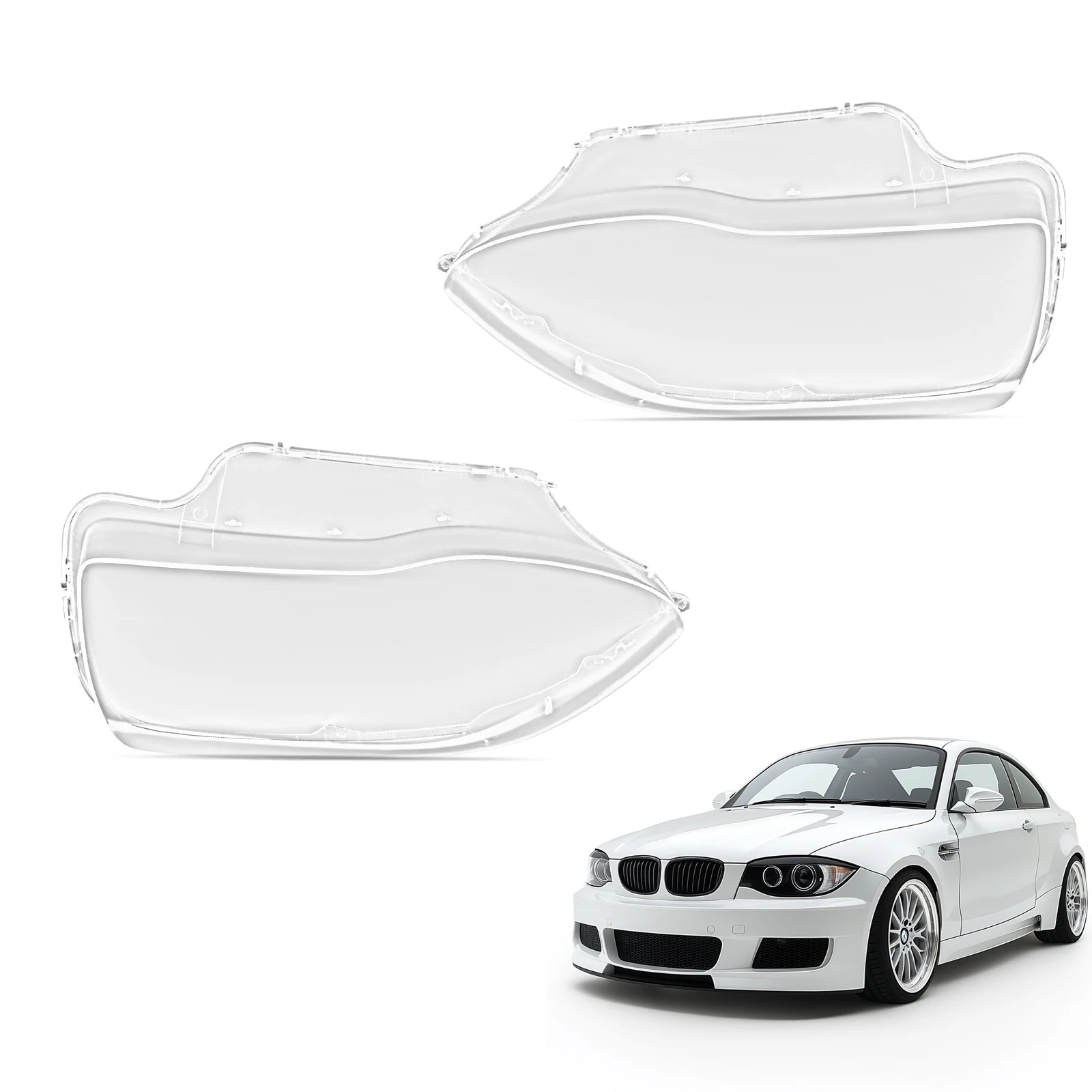 Pair Headlight Cover Headlamp Lens For BMW E81 E82 E87 E88 1M 2003-2011 Smooth