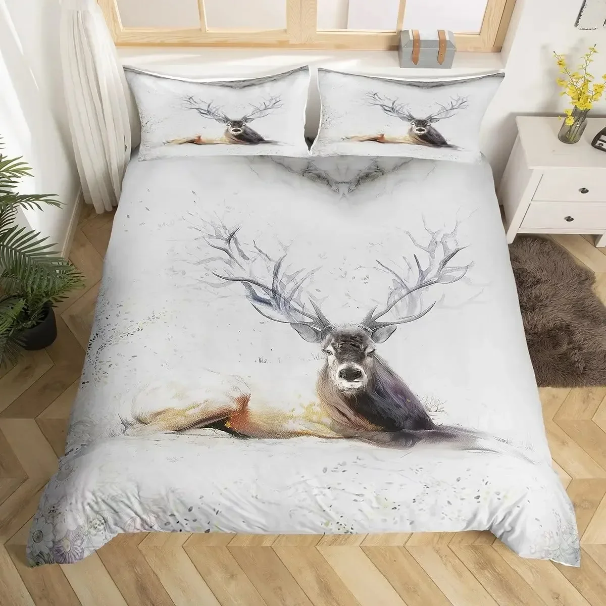 

3D Print Deer Elk Duvet Cover King Queen Farm Deer Forest Comforter Moose Wildlife Bedding Set Camping Hunting Quilt Cover