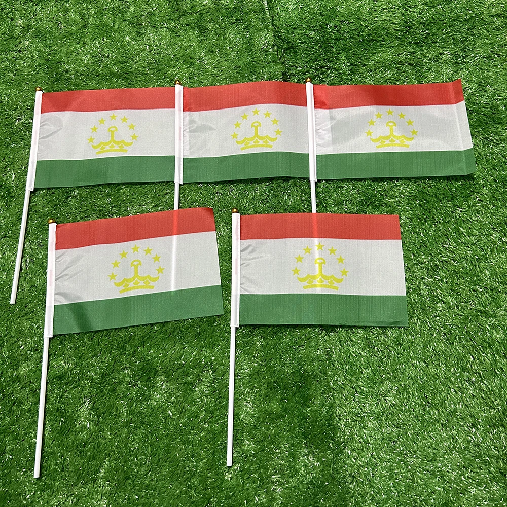 SKY FLAG Tajikistan hand Flag 10/20/50/100pcs 21*14cm Tajikistan Hand Waving Flags With plastic pole For Sports Activity Decor