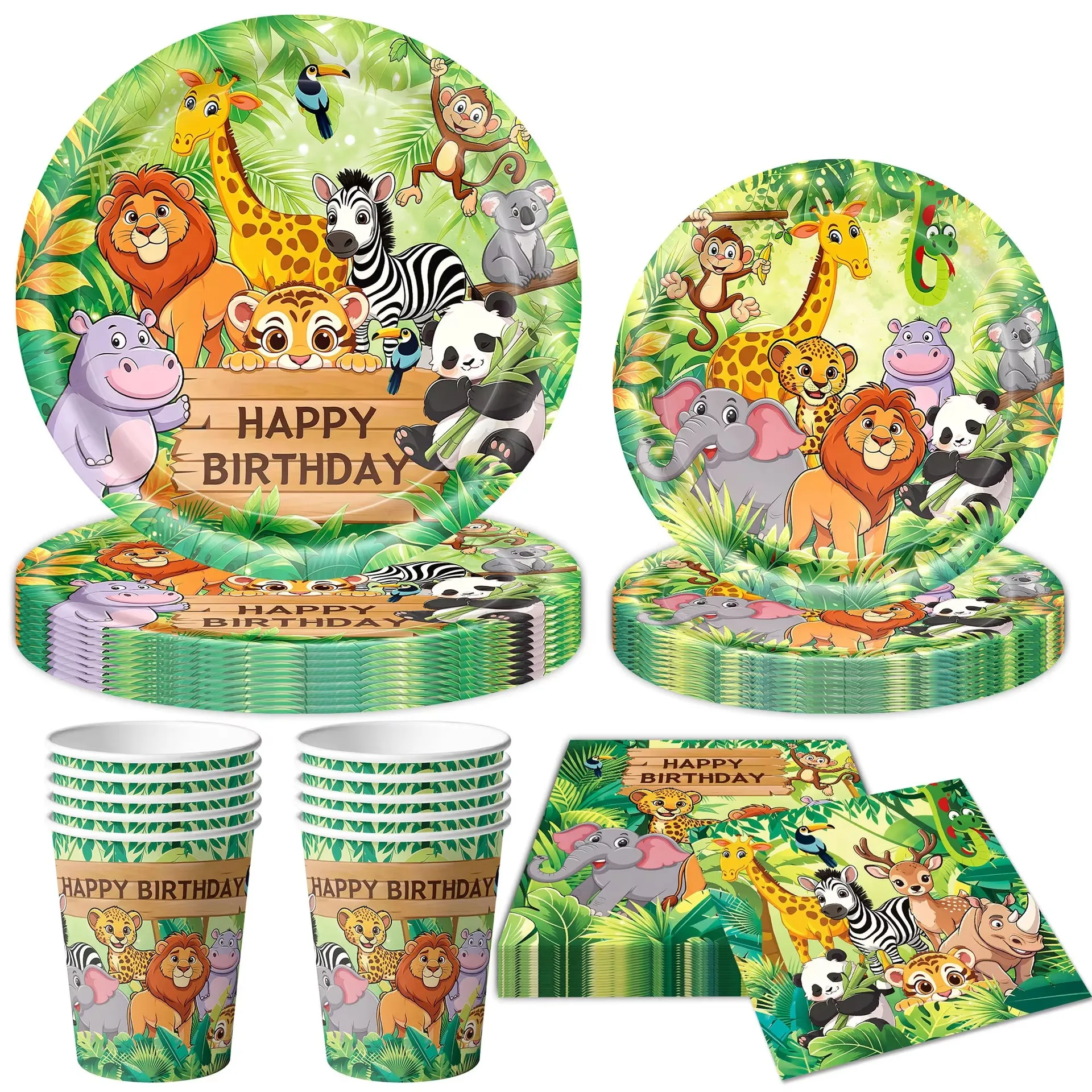 New Jungle Animal Kids Birthday Party Decoration Supplies Paper Cup Plate Napkin Balloon For Kids Baby Shower Party Decor Gifts