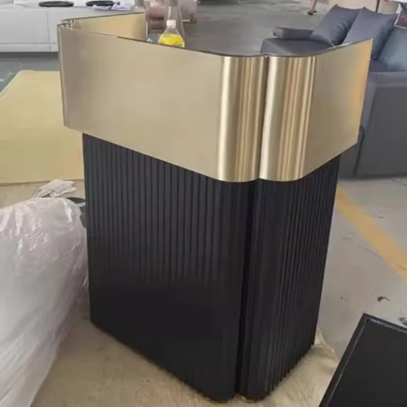 

Gold Modern Luxury Reception Desks Logo Design Black Hotel Front Reception Desks Cosmetic Shop Mostrador Tienda Office Furniture
