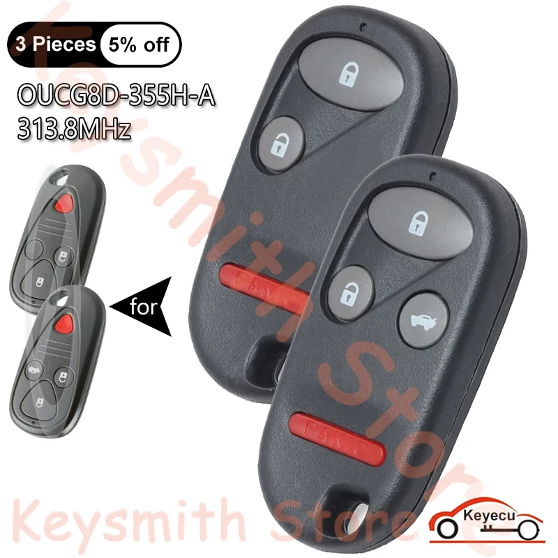 

KEYECU 3 4 Buttons 313.8MHz for Acura RSX 2002 2003 2004 2005 2006 Auto Modified Remote Control Key Fob FCC ID: OUCG8D-355H-A