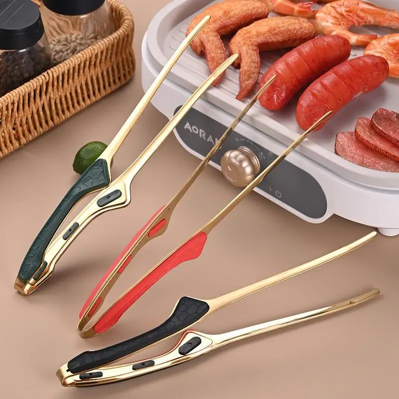 Stainless Steel BBQ Tongs Non Slip Easy Clean Reusable Cooking Utensils For Serving Food Camping BBQ Buffet Oven Tools