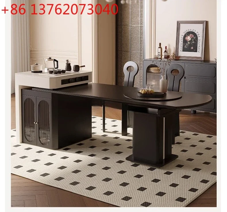 Fangyuan dual-purpose island dining table integrated retractable multi-functional medium and ancient style solid wood table