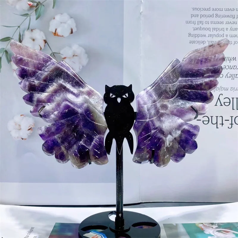 

Natural Dream Amethyst Owl Wings Crystal Fashion Gemstone Carving Crafts Fengshui Decorations Gift 1pair