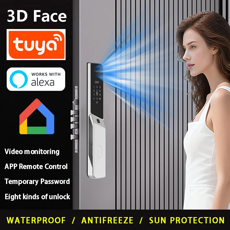 Multi-language Translation Fingerprint Face Unlock Smart Lock Swipe Card APP Control TUYA WiFi Aluminum/Steel Door Hotel Use