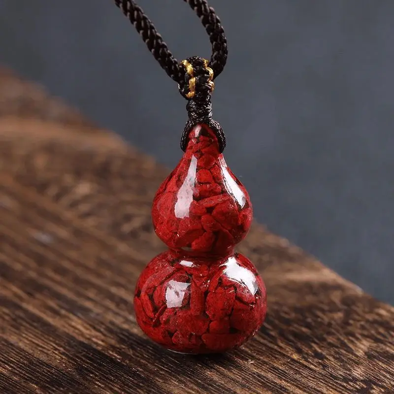 

Ожерелье из натуральной киновари с кристаллами песочной тыквы, подвесная подвеска на шею, подвеска Fulushou