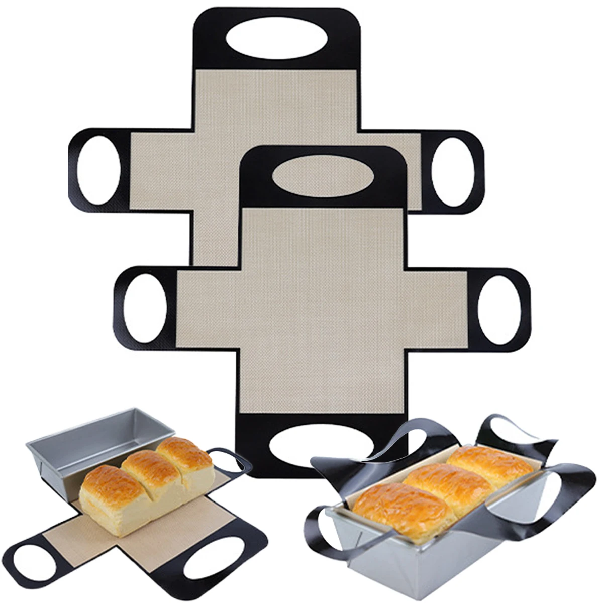 Reusable Silicone Bread Loaf Pan Liners, Nonstick Long Handles Bread Pan Baking Mats, for 9x5inch Bread Pans, Heat Resistant