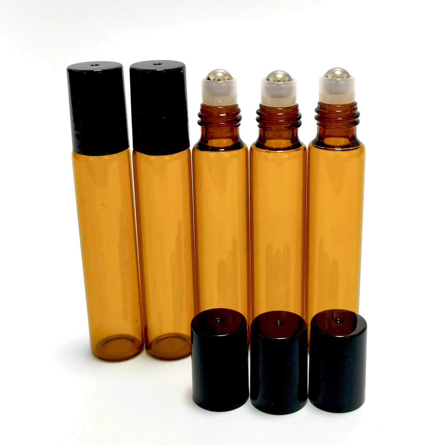 5PCS 5/10ML Amber Roller Ball Essential Glass Oil Bottle Empty Perfume Roller Ball Refillable Liquid Container Makeup Tool