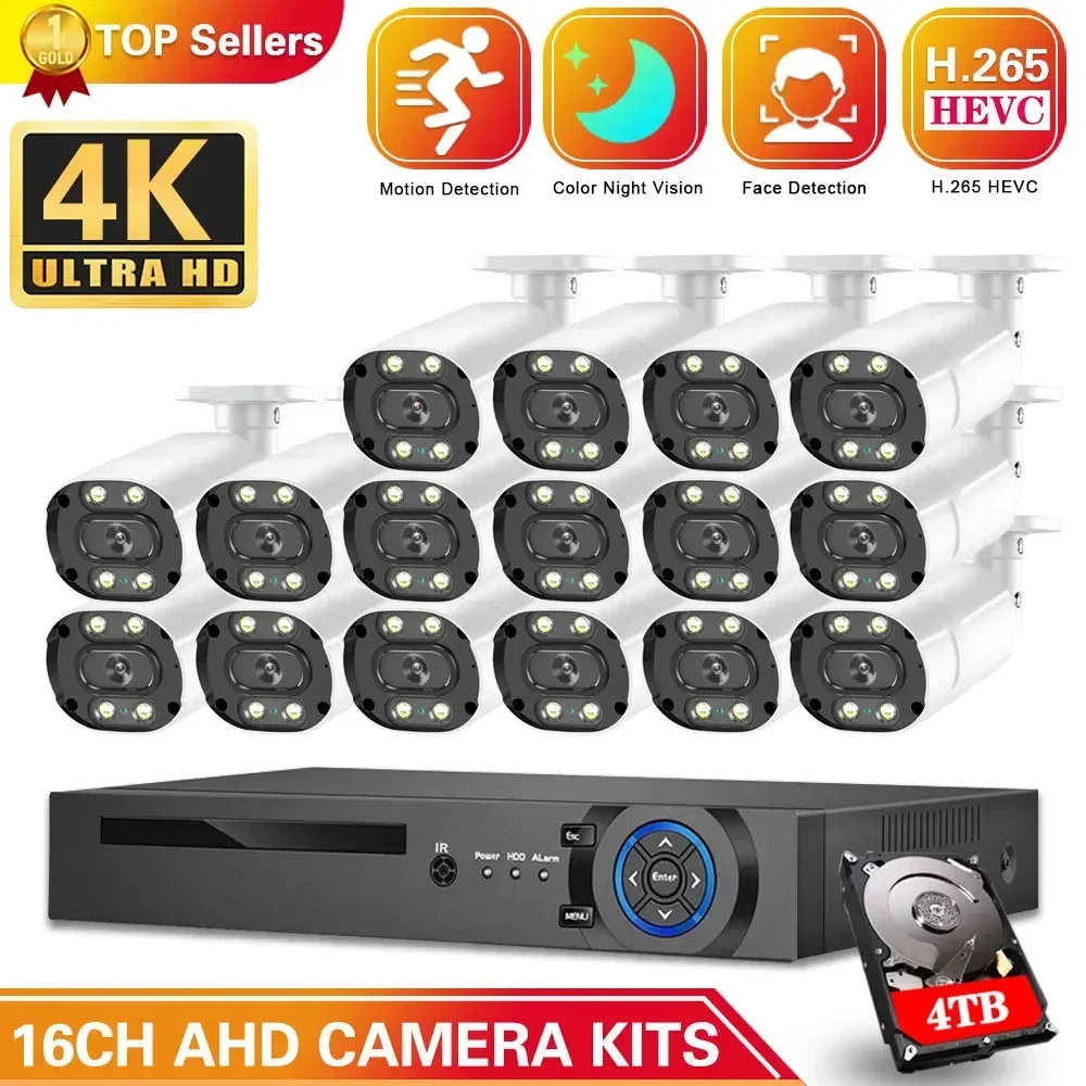 

8MP 16CH AHD DVR IP66 Ourdoor Full Color Night Motion Detection Security Camera System Set 4K CCTV Video Surveillance System Kit