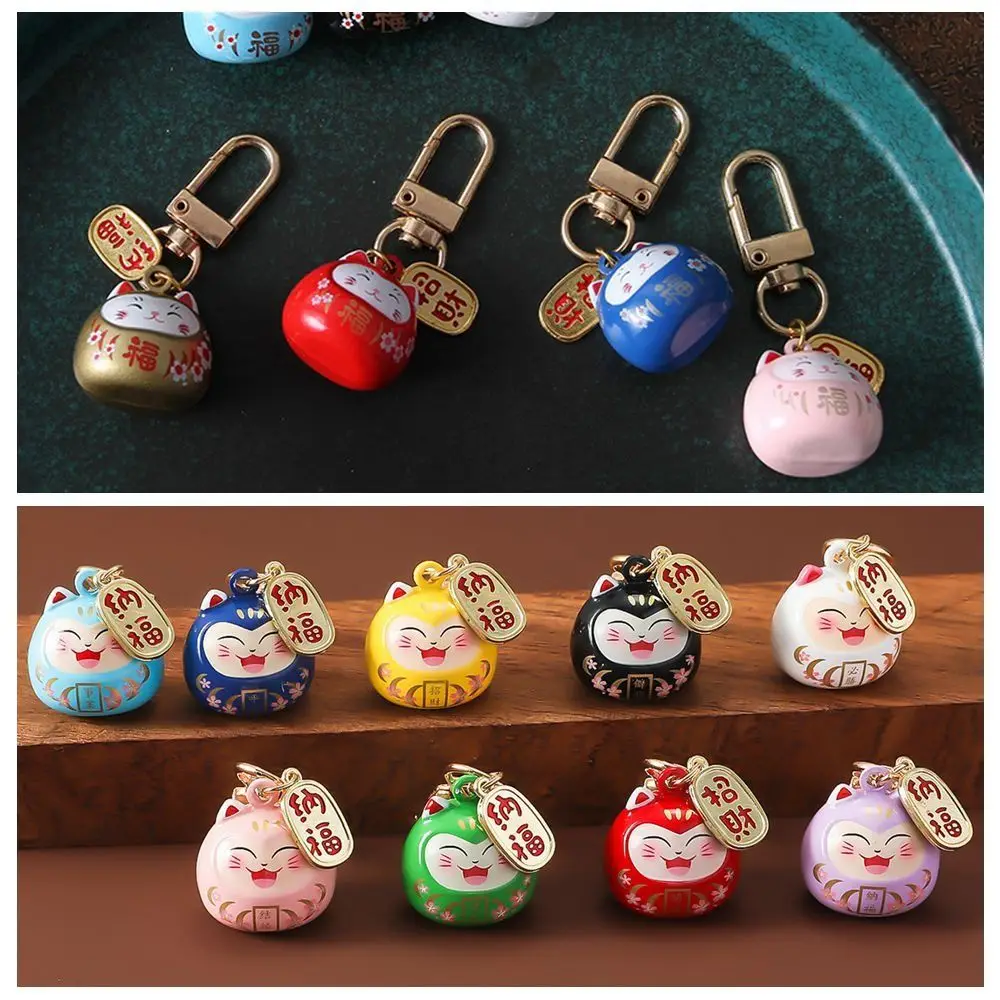 New Japanese Lucky Cat Bag Pendants Japan Daruma Keyring Bells Pendant Lucky Cat Keychain Good Fortune Wealth Charm Jewelry