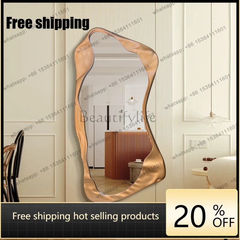 Wavy Vintage Gold Mirror Luxury Nordic Big Modern Wall Hanging Aesthetic Mirror Living