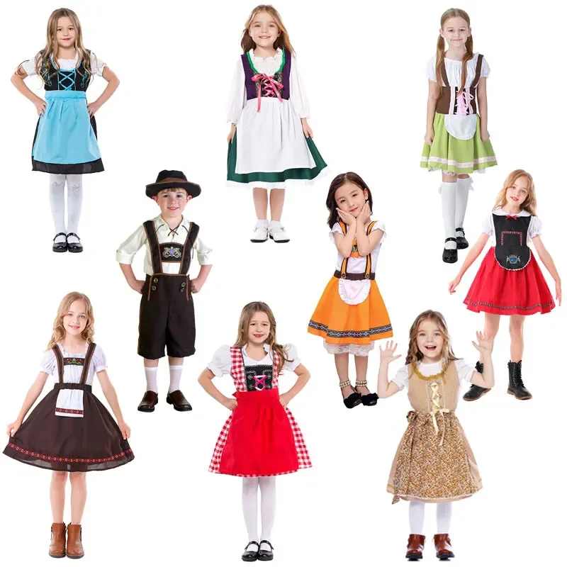 

German Oktoberfest Children Costume Bavarian Fantasia Festival Party Beer Girl Cospaly Dress Boys Oktoberfest Costumes