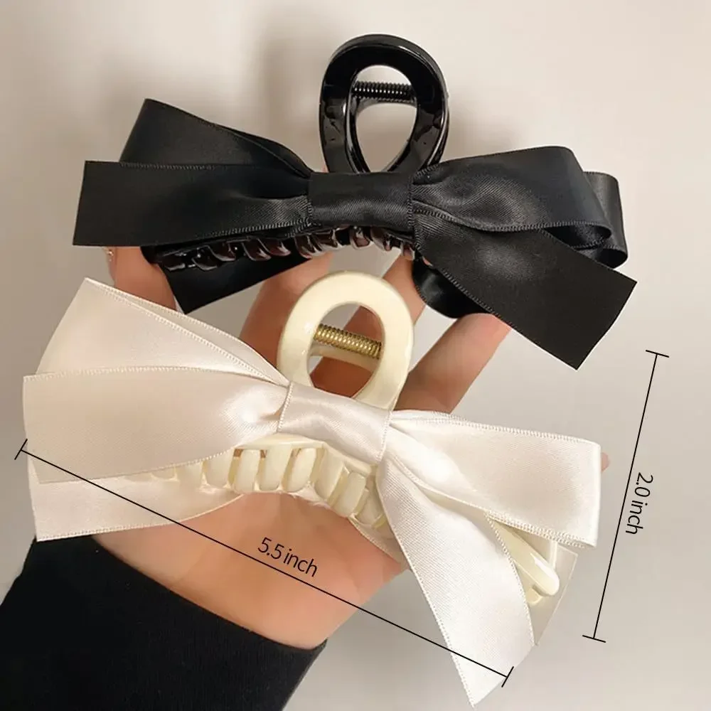 New Fashion Ribbon Double Sided Bow Girl Grab Clip Back Spoon Pan Hair Shark Clip Women\'s Sweet and Simple Accessories Hair Clip