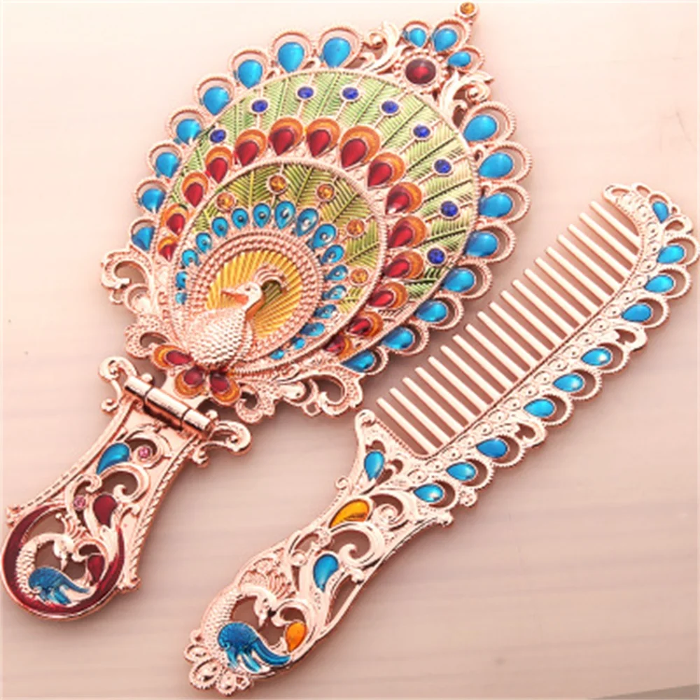 

Princess Mirror Decorative 3d Relief Mirror Hand-Held Mirror Collapsible For Bathroom Dressing Table Fashion Accessory
