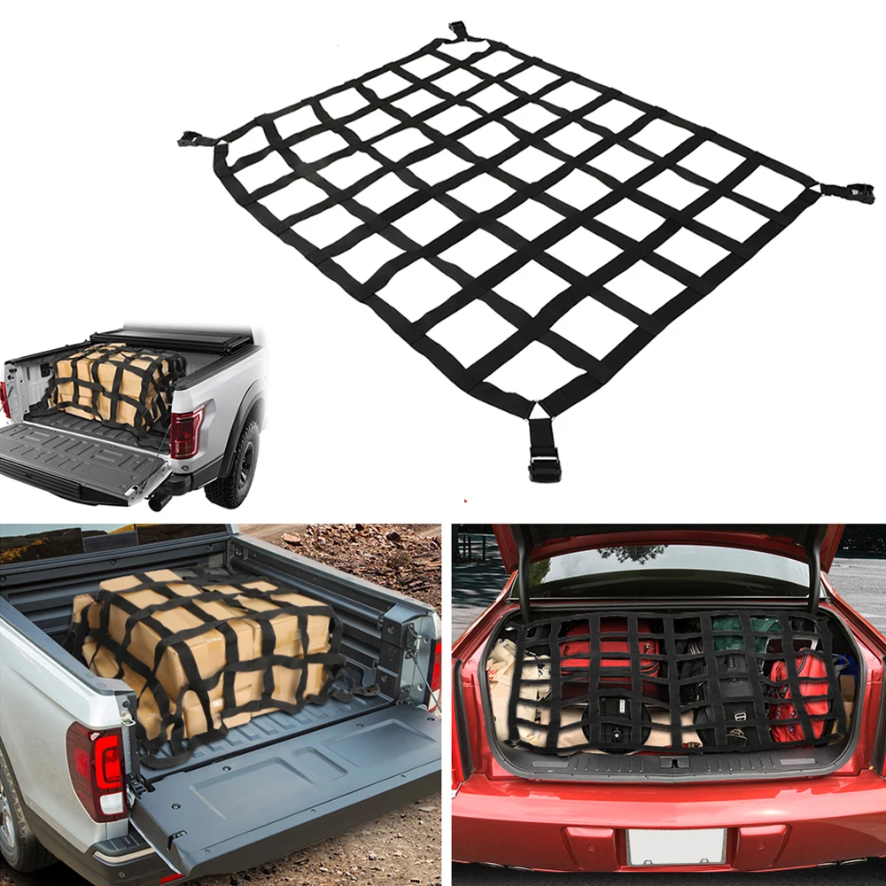 

Car Trunk Rooftop Net Mesh Cargo Net Heavy Cargo Net SUV Truck Trailer Dumpster Extend Mesh Covers Luggage Nets With 4 Hooks