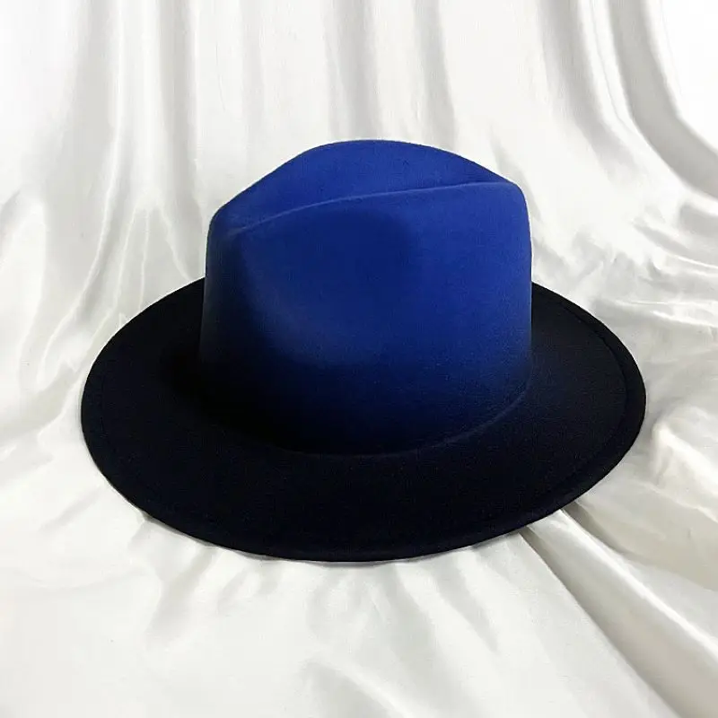 Gradient top hat flat brimmed jazz top hat two-tone Panama felt hat men's and women's tweed hat for diy