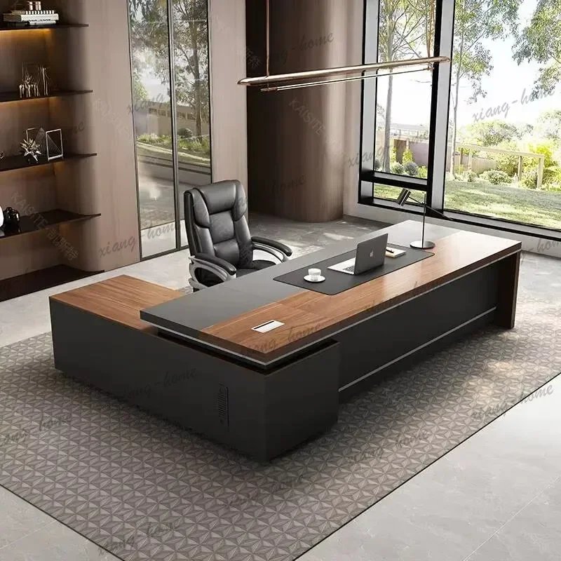 FG Large Luxury Wood Office Desk Organizer Drawers Executive Conference Computer Desk Reception Wooden Escritorio Oficina Furnit