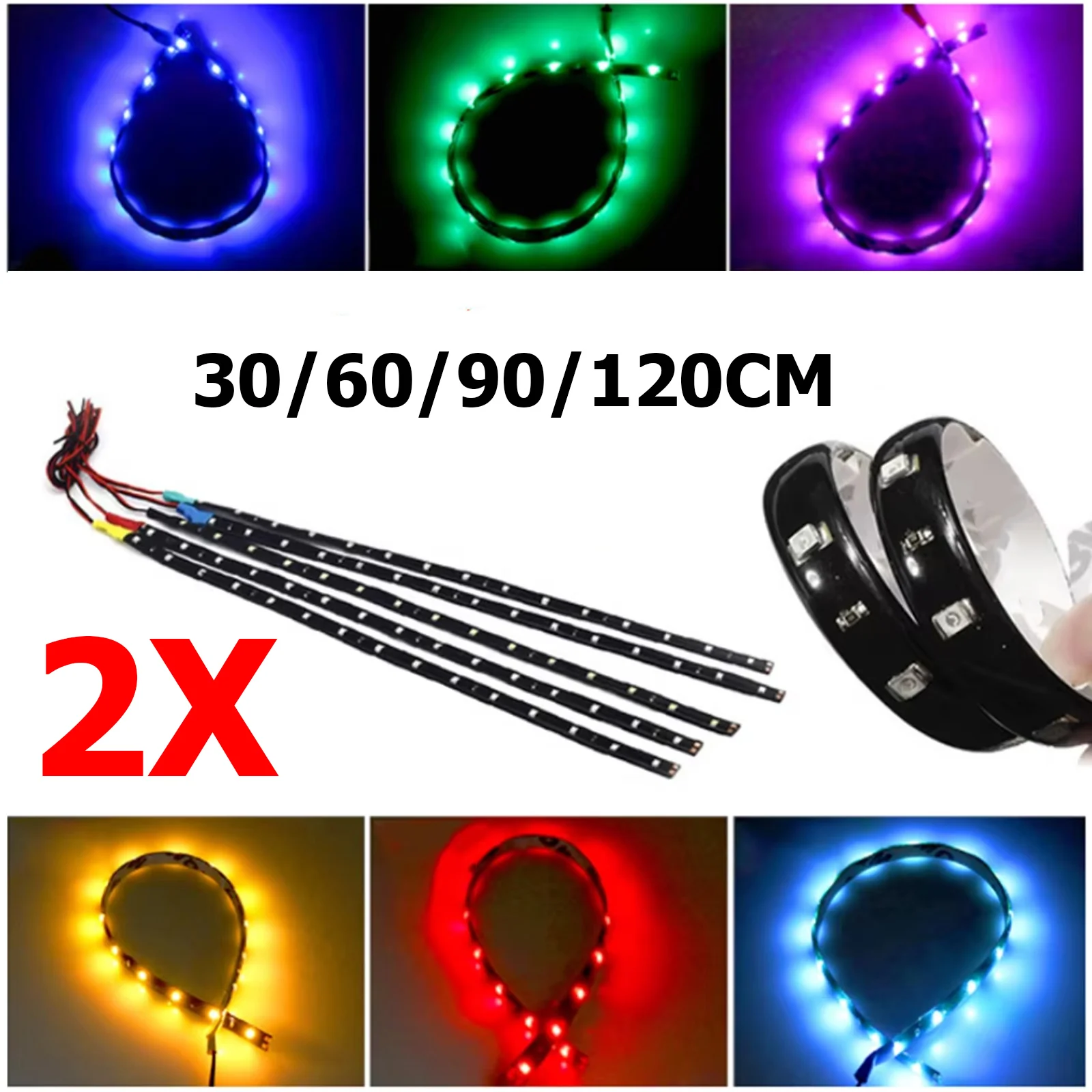 

2PCS 30/60/90/120cm Bendable LED Strip Lights Motorcycle DRL 12V Headlight Outdoor Neon Waterproof Decoration Light Interior