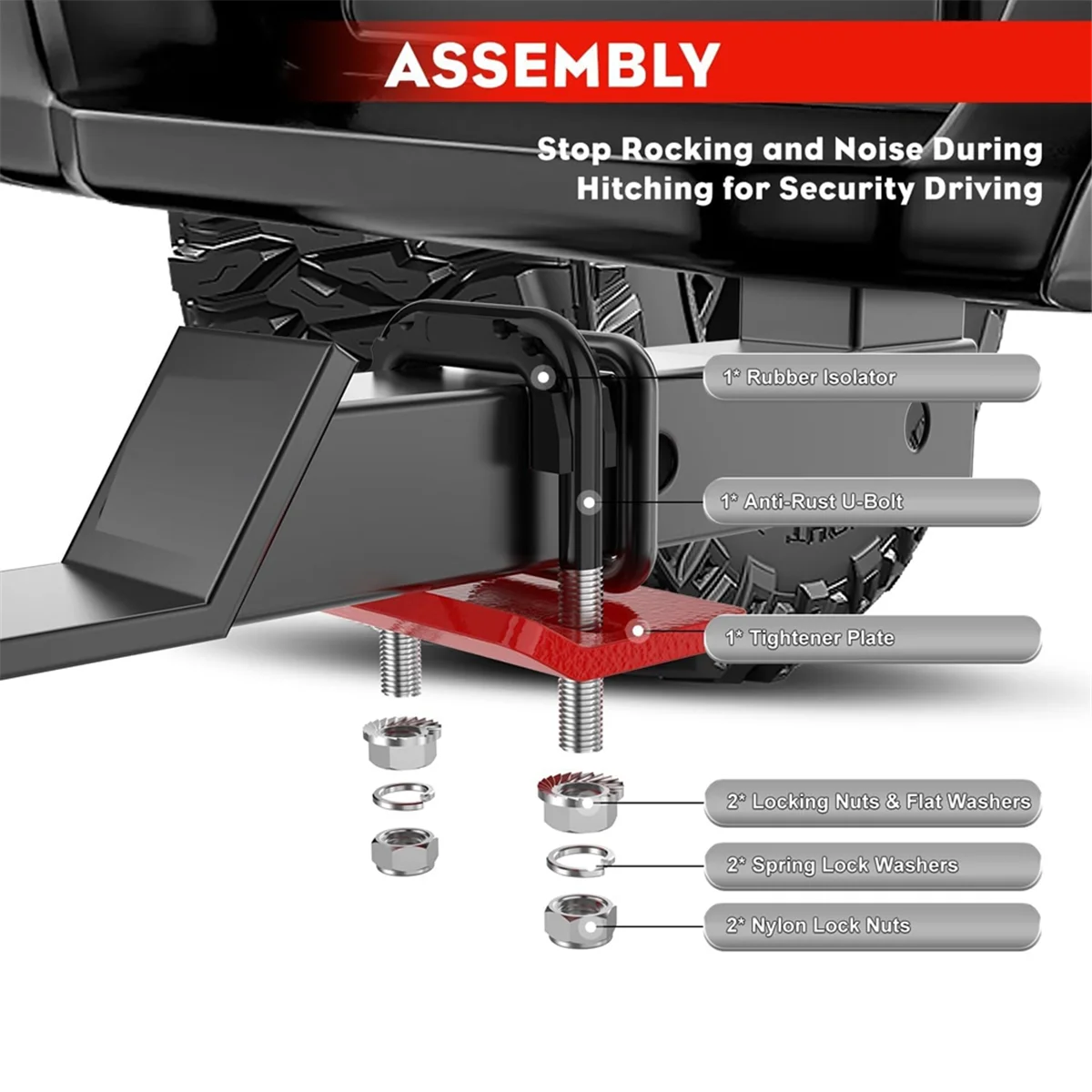 

JAS-Hitch Tightener Anti Rattle Clamp,Hitch Stabilizer for 1.25inch and 2inch Trailer Hitches, Rubber Isolator and Anti Rust
