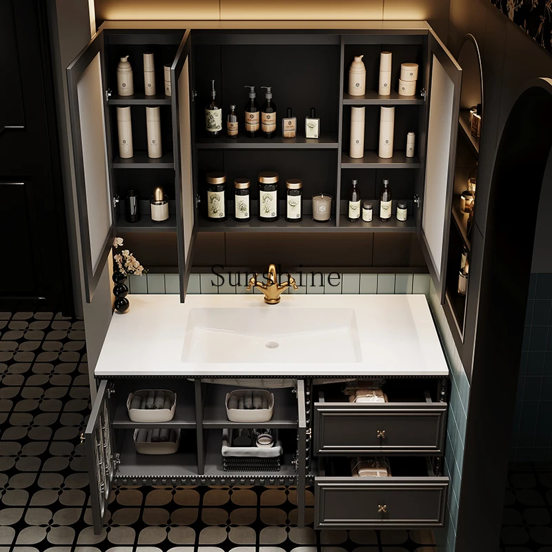 

Oak French vintage bathroom combined toilet slate washbasin bathroom cabinet customization