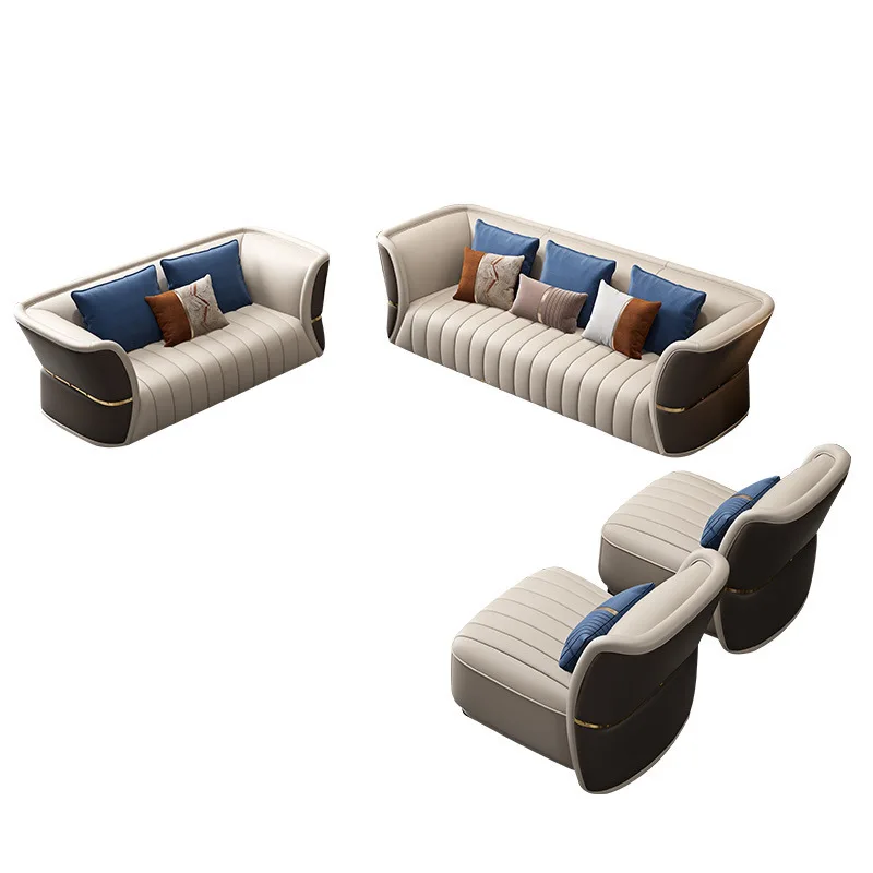

//Modern European Style Luxury Villa Furniture Modular Genuine Leather 3 Seater Mall Living Room Sets Leather Sofa