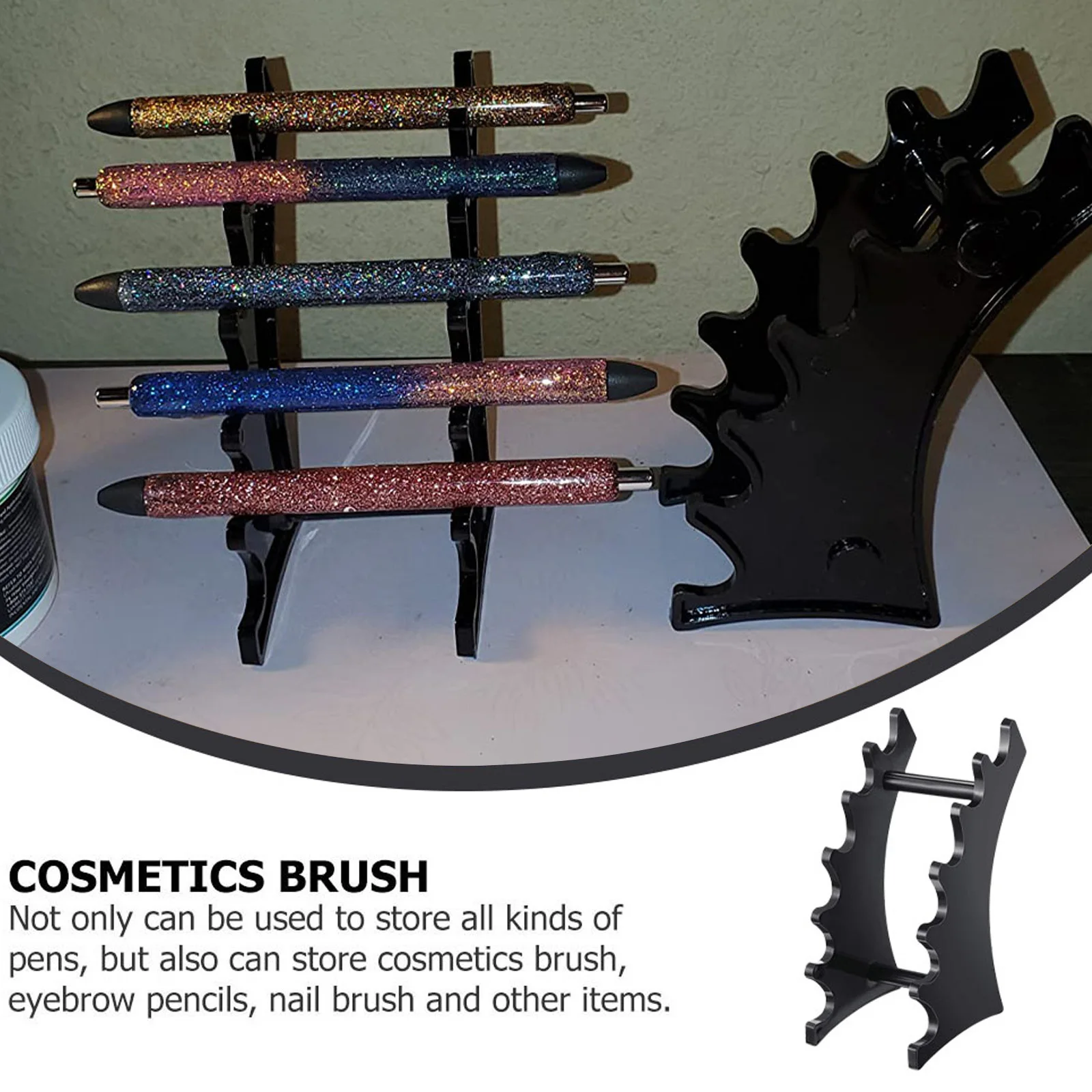 2Pcs Arc-Shaped Acrylic Display Rack for Eyeliner Pencil Lip Gloss Storage Pen Holder Makeup Brush Organizer Retail Shop