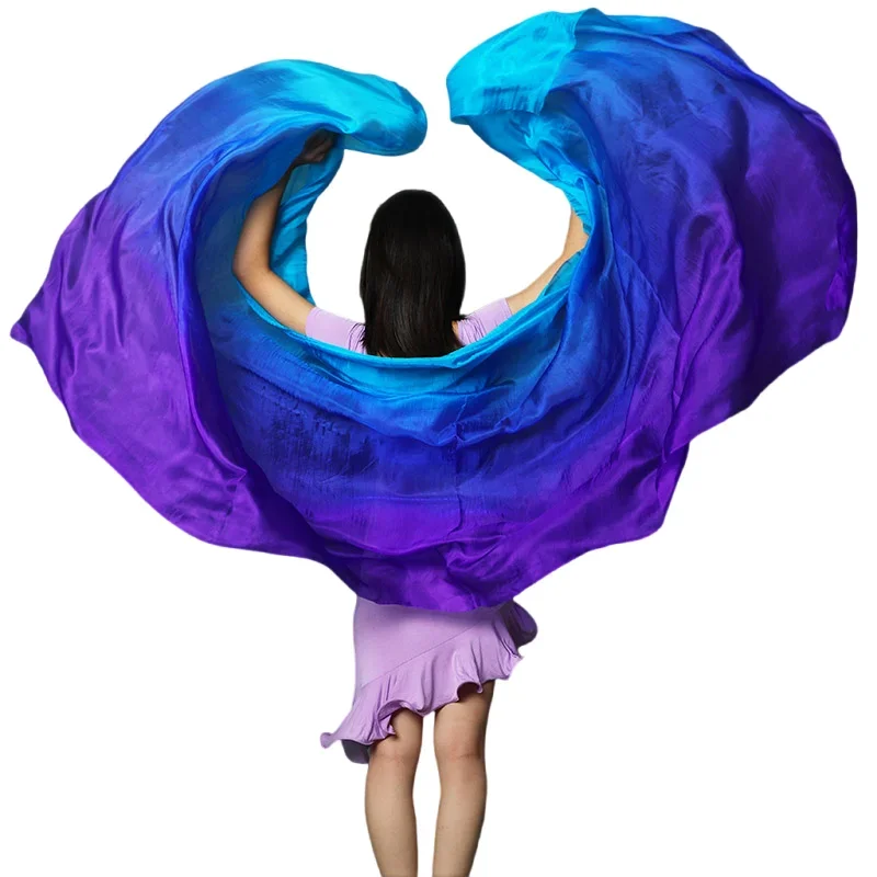 Nieuwe Hot Verkoop Buikdans Pure Zijde Sluier Dansers Hand Gooi Sjaal Gradiënt Levendige Kleur 200 cm 250 cm Goedkope Professionele