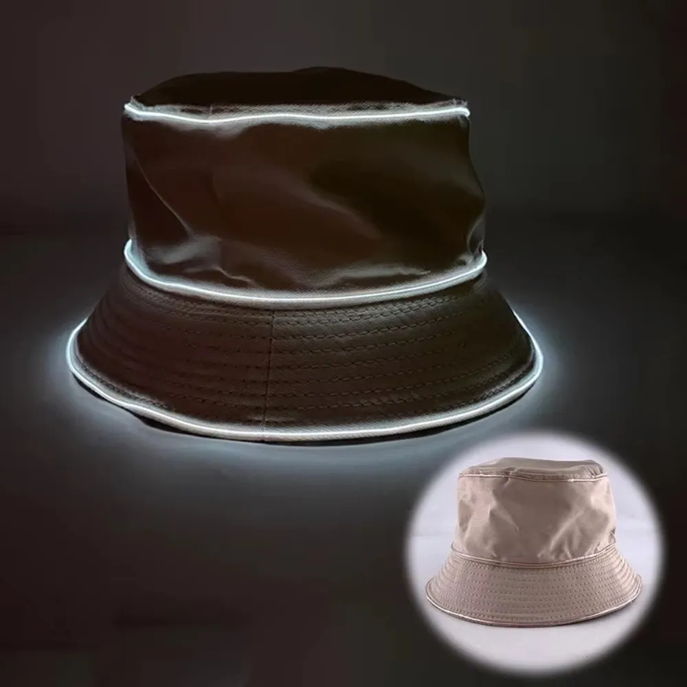 New Polyester LED Bucket Hat EL Wire Battery Powered Light Up Hat Flashing Modes Costumes Accessory Luminous Hat Birthday Party