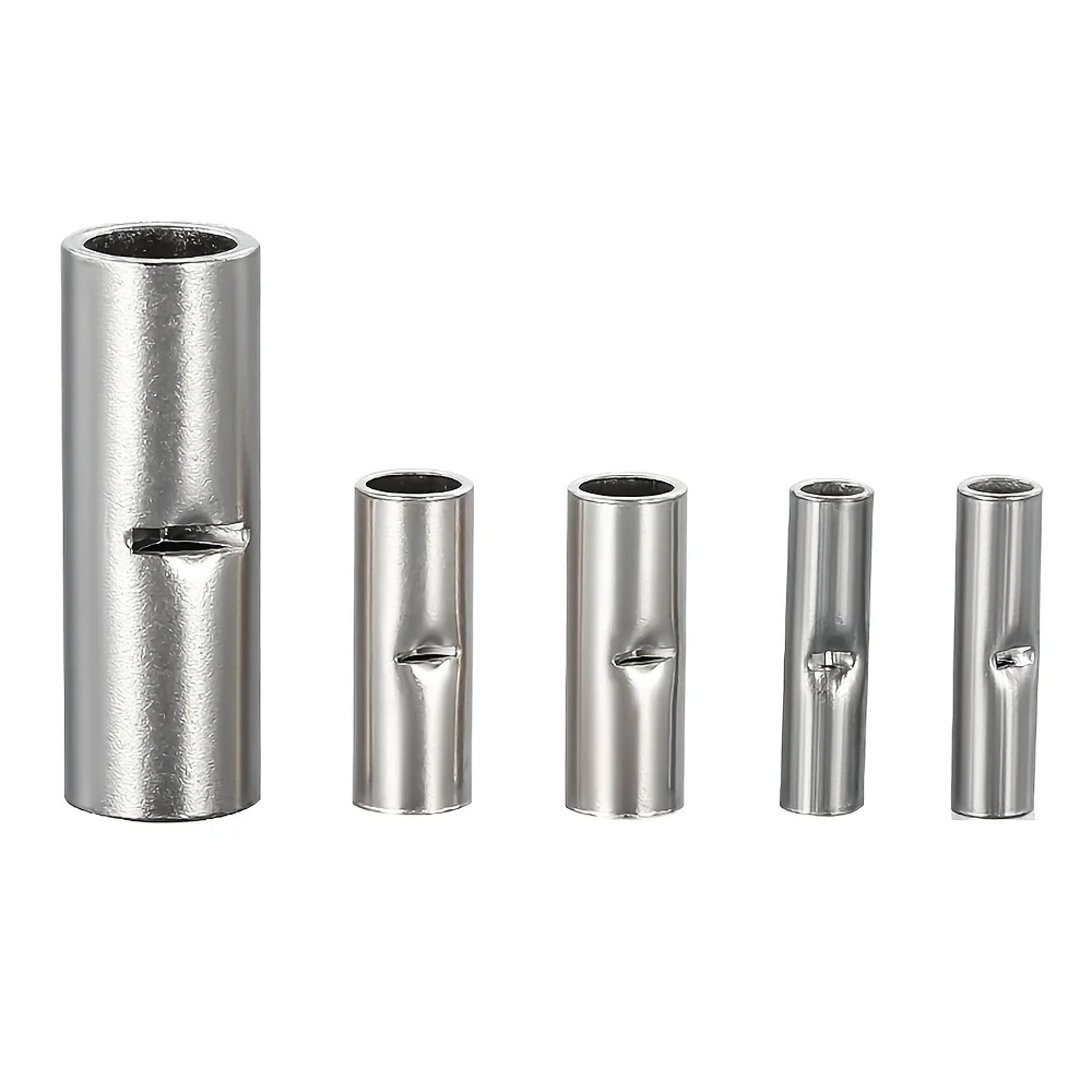 50Pcs/lot Butt Wire Connector AWG 22-8 Pure Copper Tinned Splice Crimp Terminal Sleeve Bare Terminals Crimping Connectors