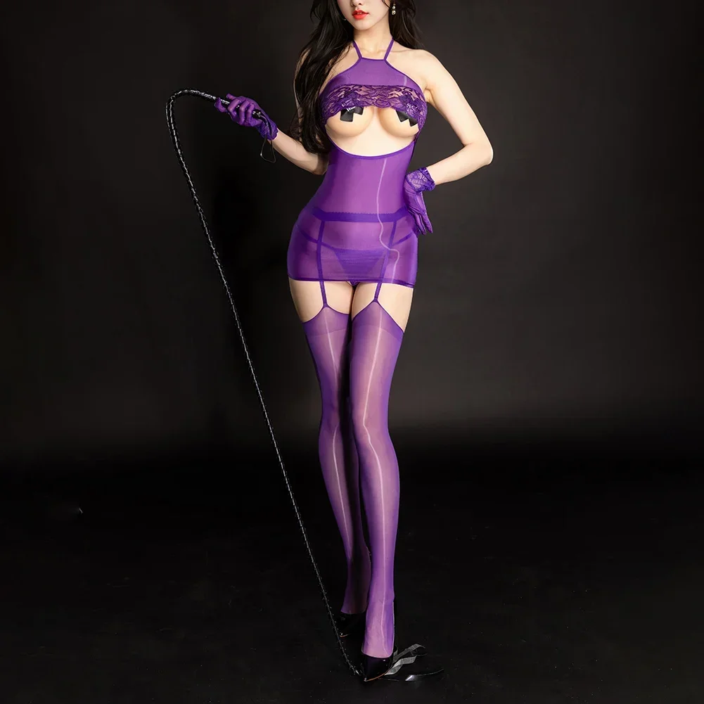 여성 섹시 란제리 반짝 이는 시스루 스트레치 스타킹 힙 스커트 백 레스 슈트 바디 슈트 에로 속옷 통기성 레오타드