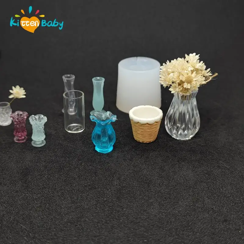 

1/12 Scale Miniature Dollhouse Mini Vase DIY Silicone Mold Drop UV Glue Flip Mould for Doll Accessories Toy