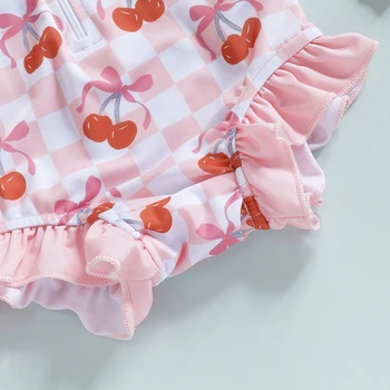 Baby Girls' Cherry Print One-Piece Swimsuit 6 Baby Girl Cherry Print One-Piece Swimsuit Infant Swimwear Comfortable Soft Fabric Baby Pool Suit Cute Cherry Design 6