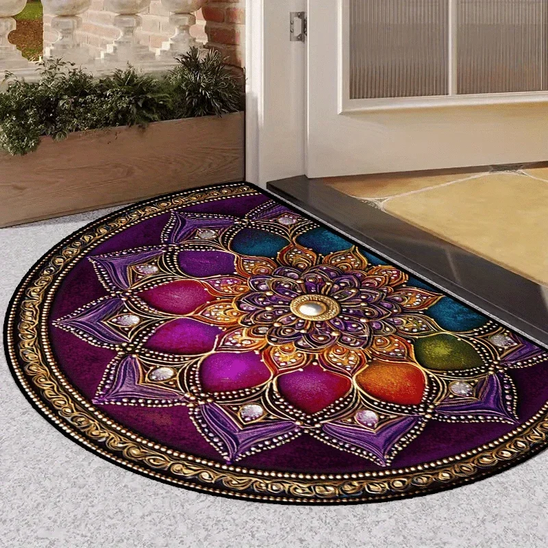 Mandala Semi Circle Door Mat Indoor Outdoor Entrance Carpet Non Slip Dirt Resistant Kitchen Floor Mat Home Decoration