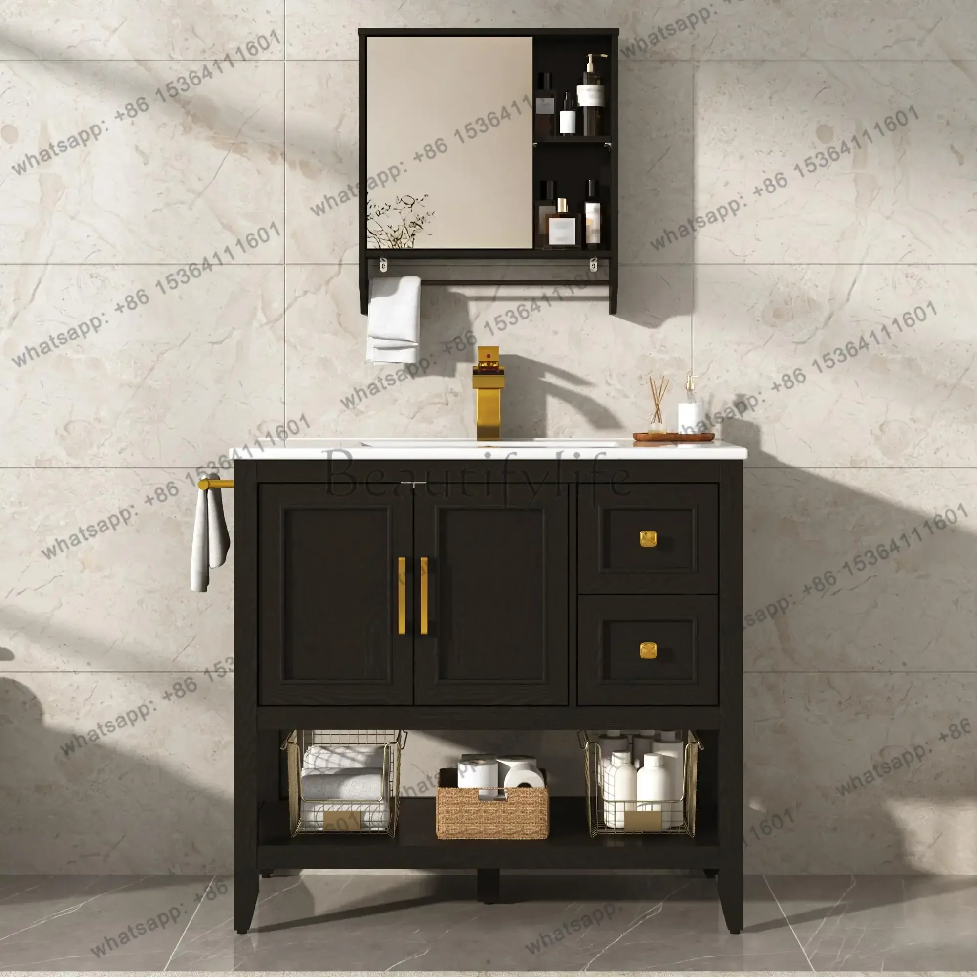 Factory Direct 60 Inch Double Sink Bathroom Vanity Set With Faucet & Mirror Cabinet, White, Customized