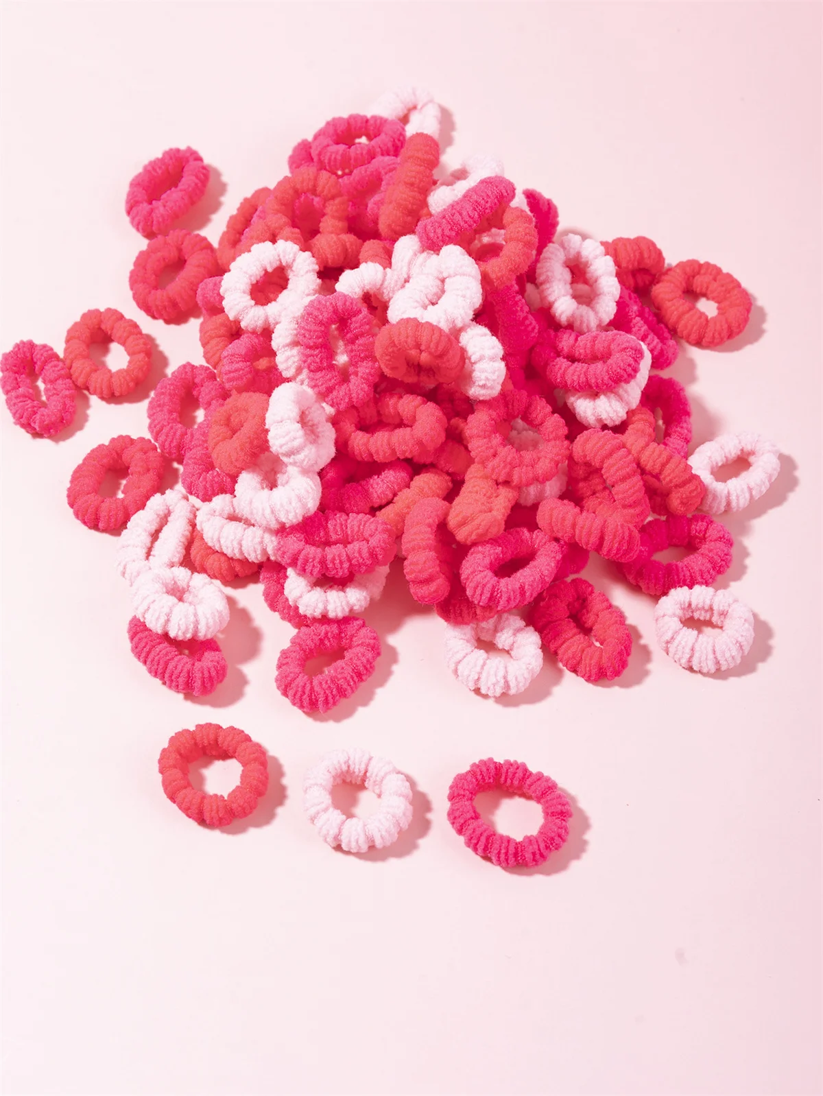 

100PCS Pink Elastic Headbands Set for Kids Girls - Simple Solid Sweet Hair Ropes Basic Ponytail Holders Hair Accessories