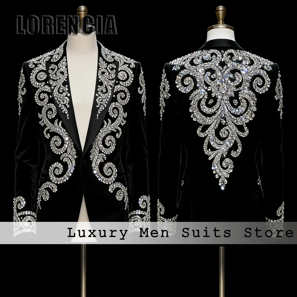 

Glitter Diamond Male Suits 2 Pieces Shiny Groom Tuxedos Set Wedding Party Outfits Customized Blazer Pants traje hombre moderno