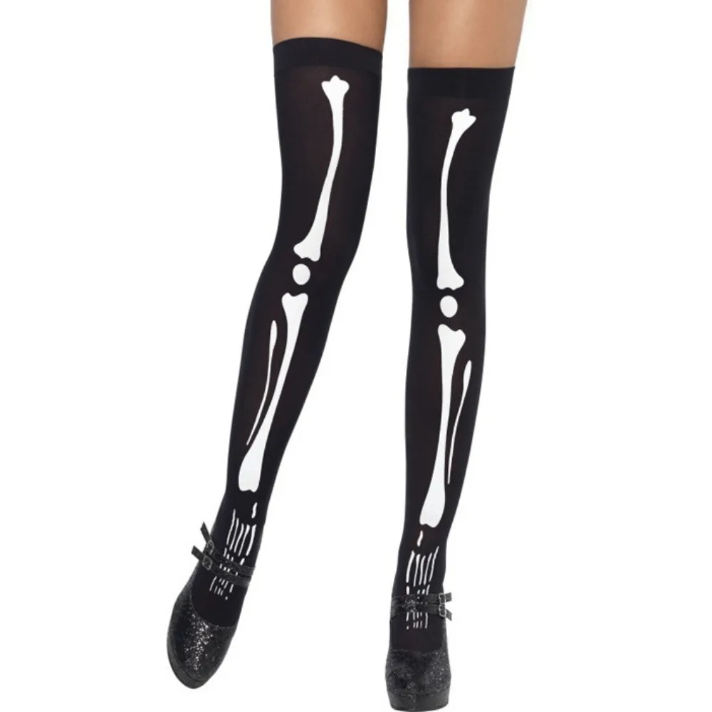 Funny Stockings Skeleton Gloves Fluorescent Polyester Skeleton Long Socks Breathable Black Halloween Luminous Set Carnival